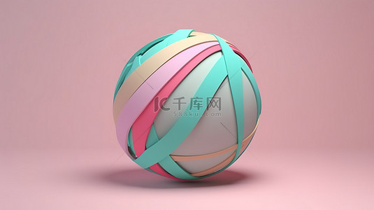 简约设计隔离背景，具有柔和的彩色球体和 3D 渲染中的扭曲线