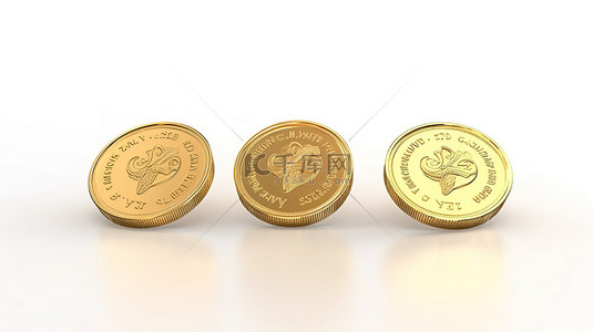 白色货币符号背景图片_以色列谢克尔货币符号的金色 3D 渲染在白色背景下隔离