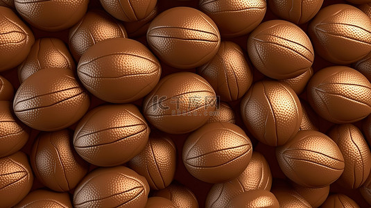 棕色橄榄球背景图片_带有美式足球图案的棕色背景通过 3D 插图向体育和竞争致敬