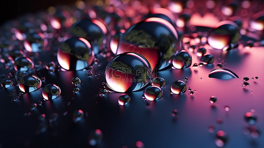 水滴元素背景图片_清澈而令人惊叹的水滴折射背景与气泡 3D 玻璃