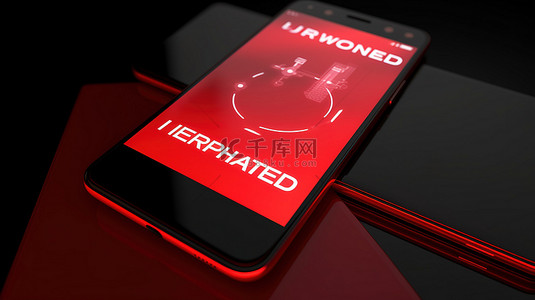 具有更新界面的智能手机的红色背景 3d 渲染