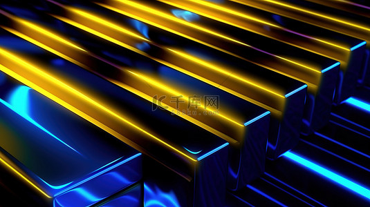 金色流光动态背景图片_抽象 3d 背景蓝色和黄色霓虹灯线相交