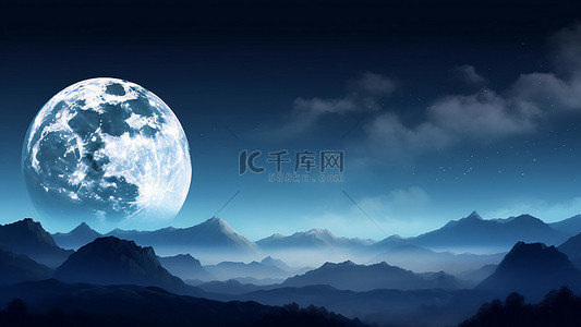 蓝色星空梦幻背景背景图片_月亮天空星系