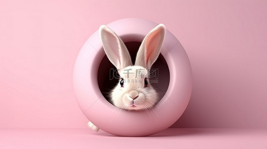 可爱兔耳朵背景图片_复活节快乐横幅俏皮的兔子在 3D 渲染与复制空间和可爱的耳朵