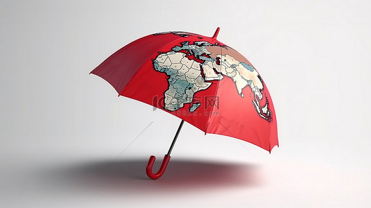3d 渲染地球与孤立的红伞