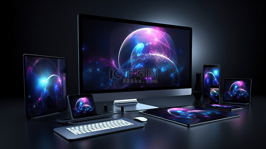 使用 3d 渲染设备在桌面上显示的现代网站设计