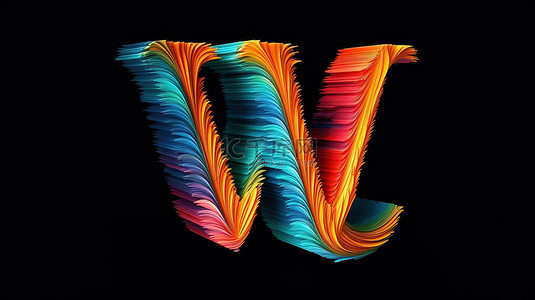 现代 3D 渲染字母表抽象彩色线条字体字母 w