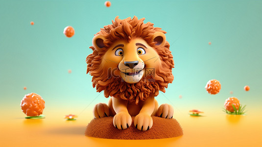 狮子动物背景图片_顽皮的狮子的异想天开的 3D 渲染