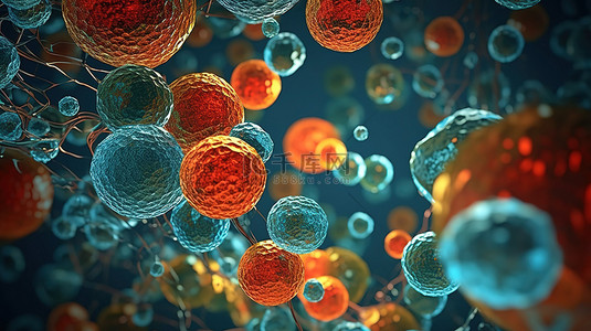 细胞医学背景图片_以细胞结构为特色的 3D 渲染科学背景