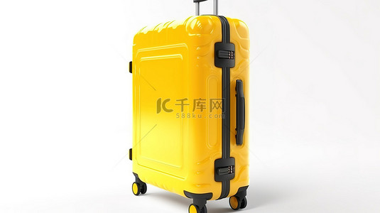 白色背景下 3D 渲染中的黄色硬箱行李箱