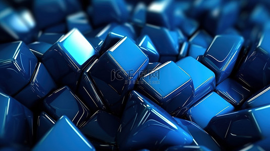 抽象 3D 渲染中的蓝色几何形状