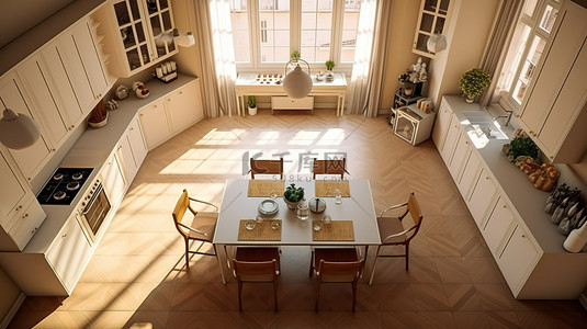 优雅的厨房，配有传统室内设计的维也纳椅