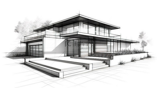 当代住宅设计的 3D 插图