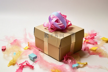 纸巾百货背景图片_一个打开的礼品盒，里面有彩色纸巾