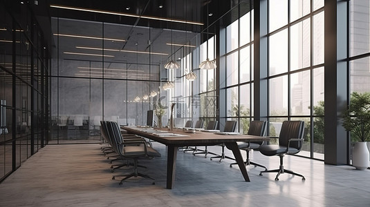 虚拟会议室背景图片_办公楼中的虚拟商务会议室 3D 渲染