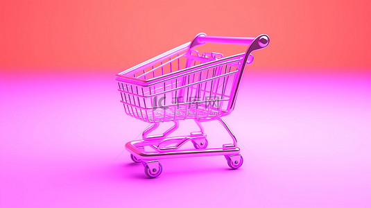 店中店背景图片_粉红色背景下飞行中的购物车的 3D 插图