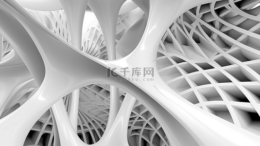 时尚丝带图案背景的白色单色建筑拱门的时尚 3D 渲染