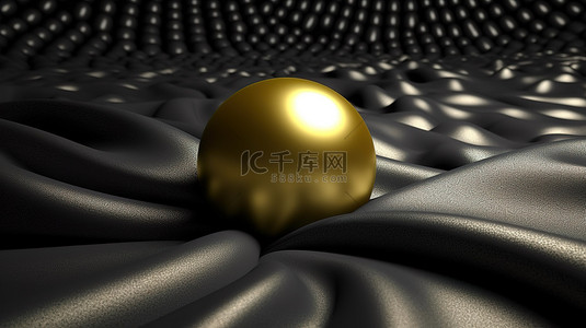 质感黑色纹理背景图片_3d 渲染中带有金球和黑布的抽象背景