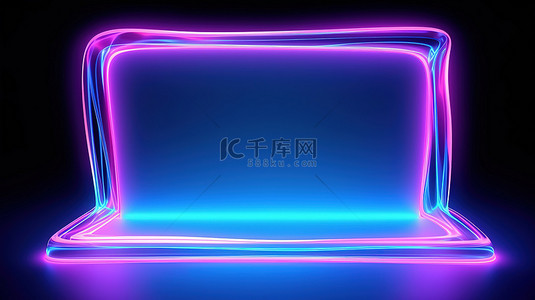 蓝绿色抽象背景图片_黑暗中发光的霓虹灯框架和流动的闪闪发光的织物 3D 插图