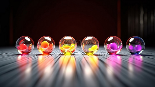 辐射玻璃球发光糖果状球体，具有光谱配色方案 3D 渲染