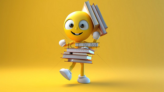 快乐的 3D 人物喜欢携带书籍