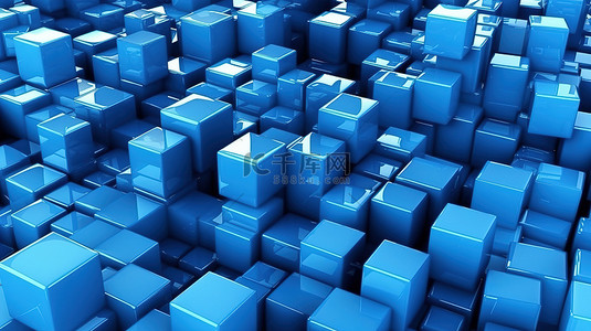 简单方块背景背景图片_3d 渲染的背景蓝色立方体
