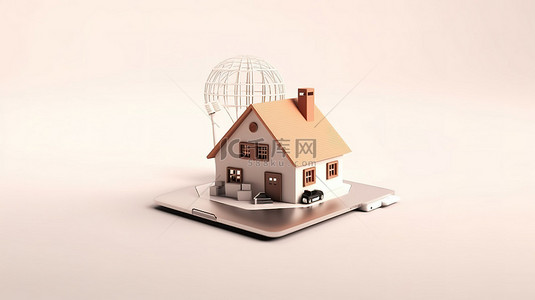 先进的家庭 wifi 技术插图现代路由器安装在白色背景 3d 渲染的房子里
