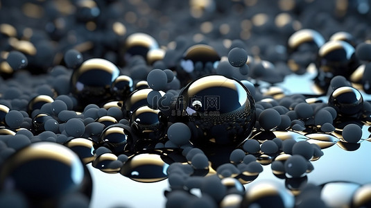 优质黑色布局，具有浮动气泡和现代抽象 3D 渲染插图，适用于人工智能科技公司背景