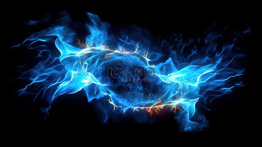 闪电背景背景图片_深色背景上蓝色火焰闪电的 3d 插图