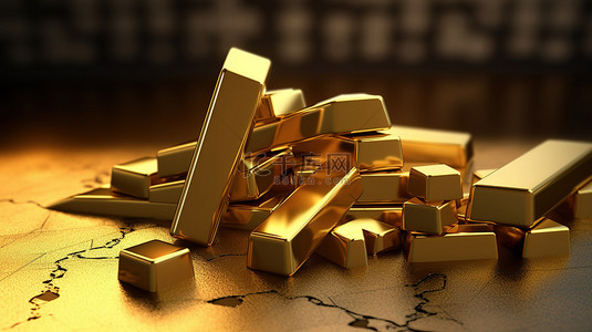 黄金金条背景图片_3d 用向下图表箭头和金条渲染金价下跌