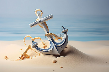 锚与海星坐在沙子上