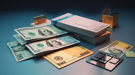 账户绑定背景图片_个人银行账户和信用卡与 3d 钱的插图