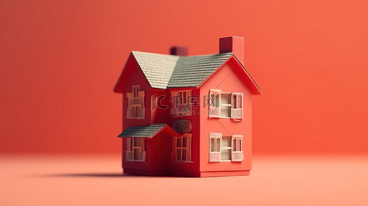 3D 渲染的红房子概念，用美元符号象征住房负担能力