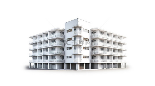 玻璃糖纸背景图片_现代多层住宅建筑在 3d 渲染隔离在白色背景