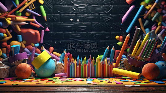 粉笔画粉笔背景图片_充满活力的粉笔近距离学校灵感背景与迷人的 3D 扭曲