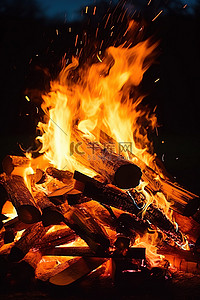 雪中篝火背景图片_篝火后面有火焰和木头