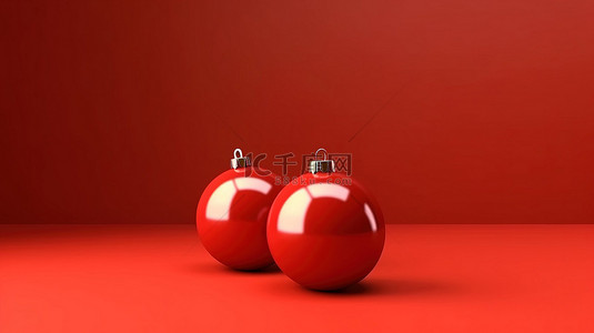充满活力的红色圣诞球装饰品，带有 3D 制作的引人注目的复制空间