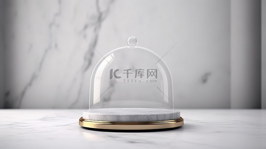 透明玻璃球背景图片_白色大理石支架上没有内容的透明圆顶，带有白板 3D 设计