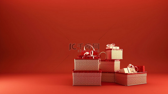 在活动背景图片_节日包装的礼物在购物篮空白空间 3d 渲染