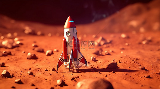 卡通外星飞船背景图片_3d 卡通火箭接近深空红色星球