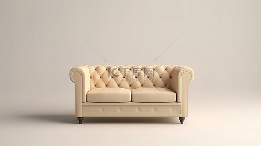 米色沙发背景图片_3D 渲染的小米色沙发前视图