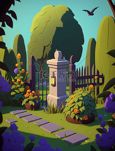 可爱栅栏背景图片_绿色植物栅栏花园可爱卡通的背景