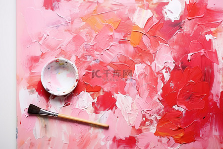 红色的刷子背景图片_红色油画油画笔和调色板
