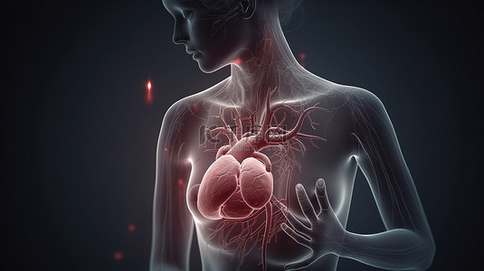 女人的身体背景图片_3D 医学插图中描绘的痛苦中的女性抱着心脏