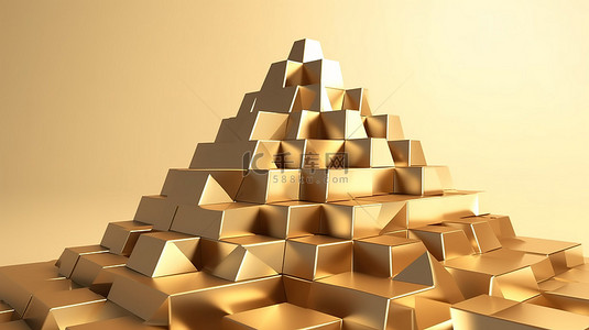 金色金字塔段简约背景的 3d 渲染
