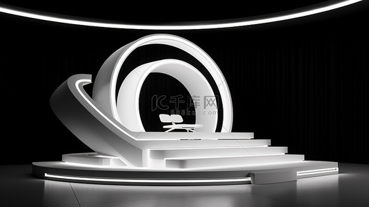 白色促销背景图片_白色荧光3D模型中的抽象舞台效果图