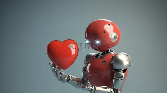 自动化媒人概念中机器人扮演丘比特的 3D 渲染