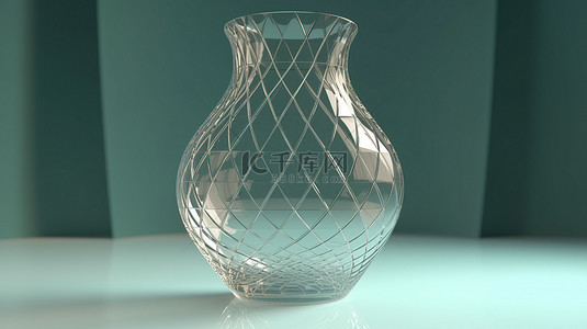3D 插图中的透明玻璃雕塑，具有花瓶和简单的几何形状