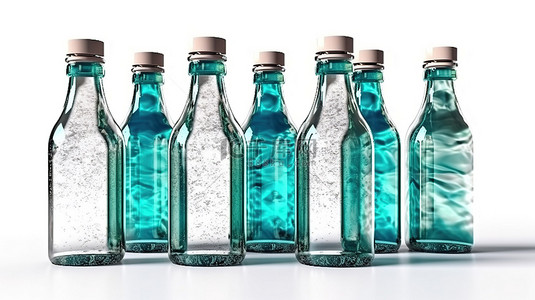 白色背景上的空玻璃水瓶，准备个性化设计 3D 渲染