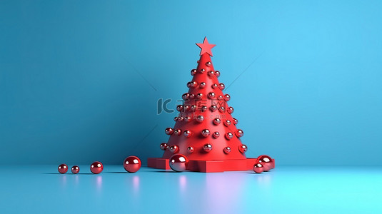经典的蓝色背景与引人注目的红色圣诞树